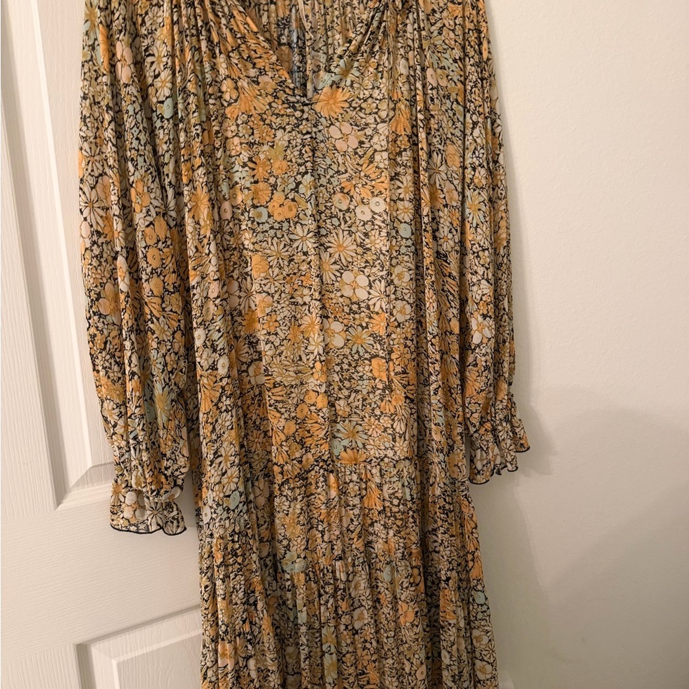 Free People Floral Maxi Dress - Mustard and Sky Blue